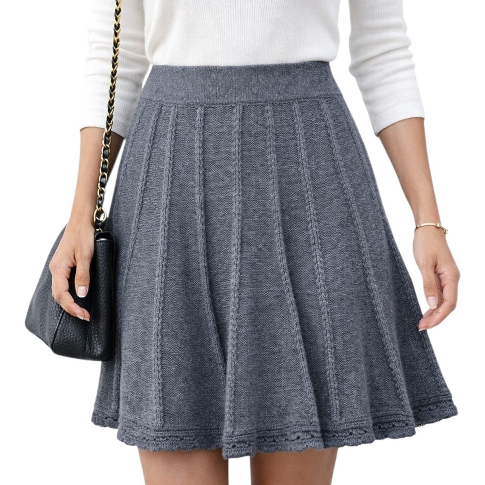 CAbi Femme‎ Knit A Line Skirt Womens S Gray Cotton Flare Preppy Chic Style 884